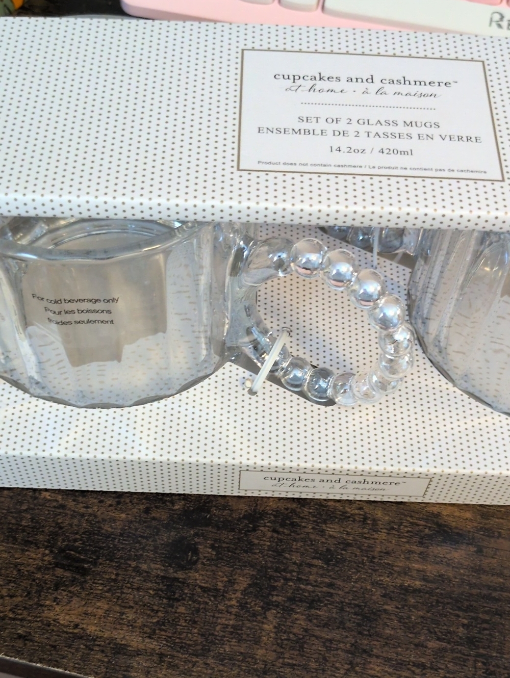 Cupcakes and Cashmere Set of 2 Beaded Handle Glass Mugs -  Beautiful Ensemble Nw